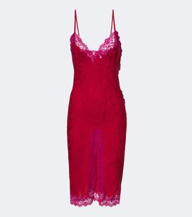 Saint Laurent Saint Laurent Lace-trimmed silk jacquard midi dress