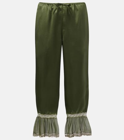 Saint Laurent Saint Laurent Lace-trimmed silk satin straight pants