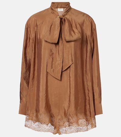 Saint Laurent Saint Laurent Lace-trimmed tie-neck romper