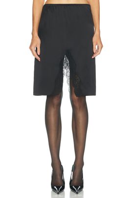 Saint Laurent Saint Laurent Lace Trimmed Satin Midi Skirt