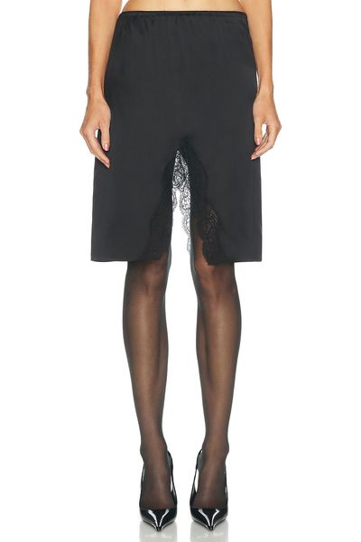 Saint Laurent Saint Laurent Lace Trimmed Satin Midi Skirt