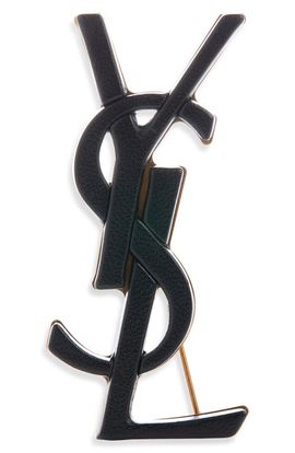 Saint Laurent Saint Laurent Leather Covered Cassandre Brooch