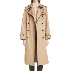 Saint Laurent Saint Laurent Leather Trimmed Gabardine Trench Coat