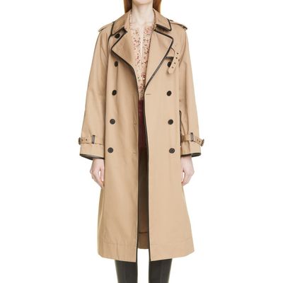 Saint Laurent Saint Laurent Leather Trimmed Gabardine Trench Coat