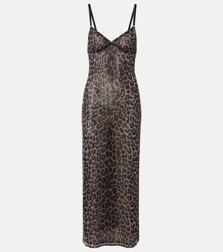 Saint Laurent Saint Laurent Leopard-print tulle slip dress