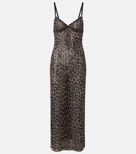Saint Laurent Saint Laurent Leopard-print tulle slip dress