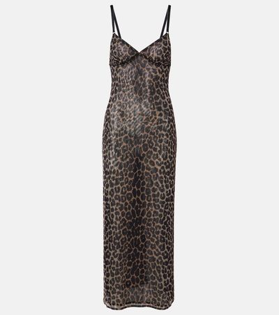 Saint Laurent Saint Laurent Leopard-print tulle slip dress