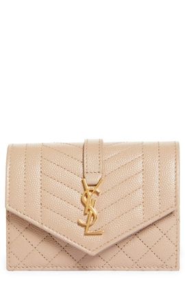 Saint Laurent Saint Laurent Monogram Pebbled Leather Envelope Card Case