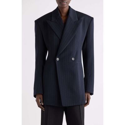 Saint Laurent Saint Laurent Pinstripe Double Breasted Wool Blazer