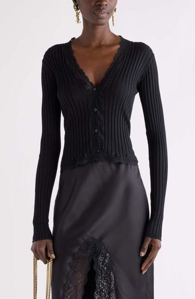 Saint Laurent Saint Laurent Rib Cardigan with Lace Trim