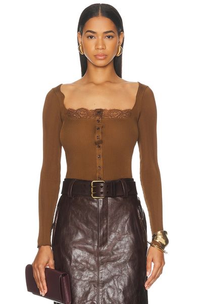 Saint Laurent Saint Laurent Ribbed Lacy Button Up Top