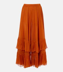 Saint Laurent Saint Laurent Ruffled sheer silk maxi skirt