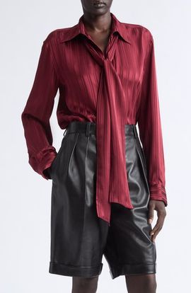 Saint Laurent Saint Laurent Satin Stripe Tie Neck Shirt