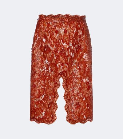 Saint Laurent Saint Laurent Scalloped coated lace pencil skirt