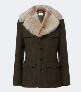 Saint Laurent Saint Laurent Shearling-trimmed wool-blend tweed jacket