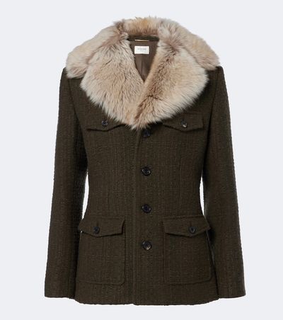 Saint Laurent Saint Laurent Shearling-trimmed wool-blend tweed jacket