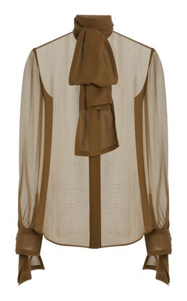 Saint Laurent Saint Laurent Silk Mousseline Blouse with Tie Cuffs