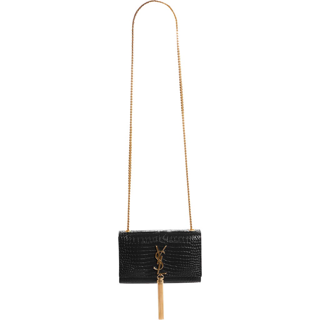 Saint Laurent Saint Laurent Small Kate Croc Embossed Leather Shoulder Bag