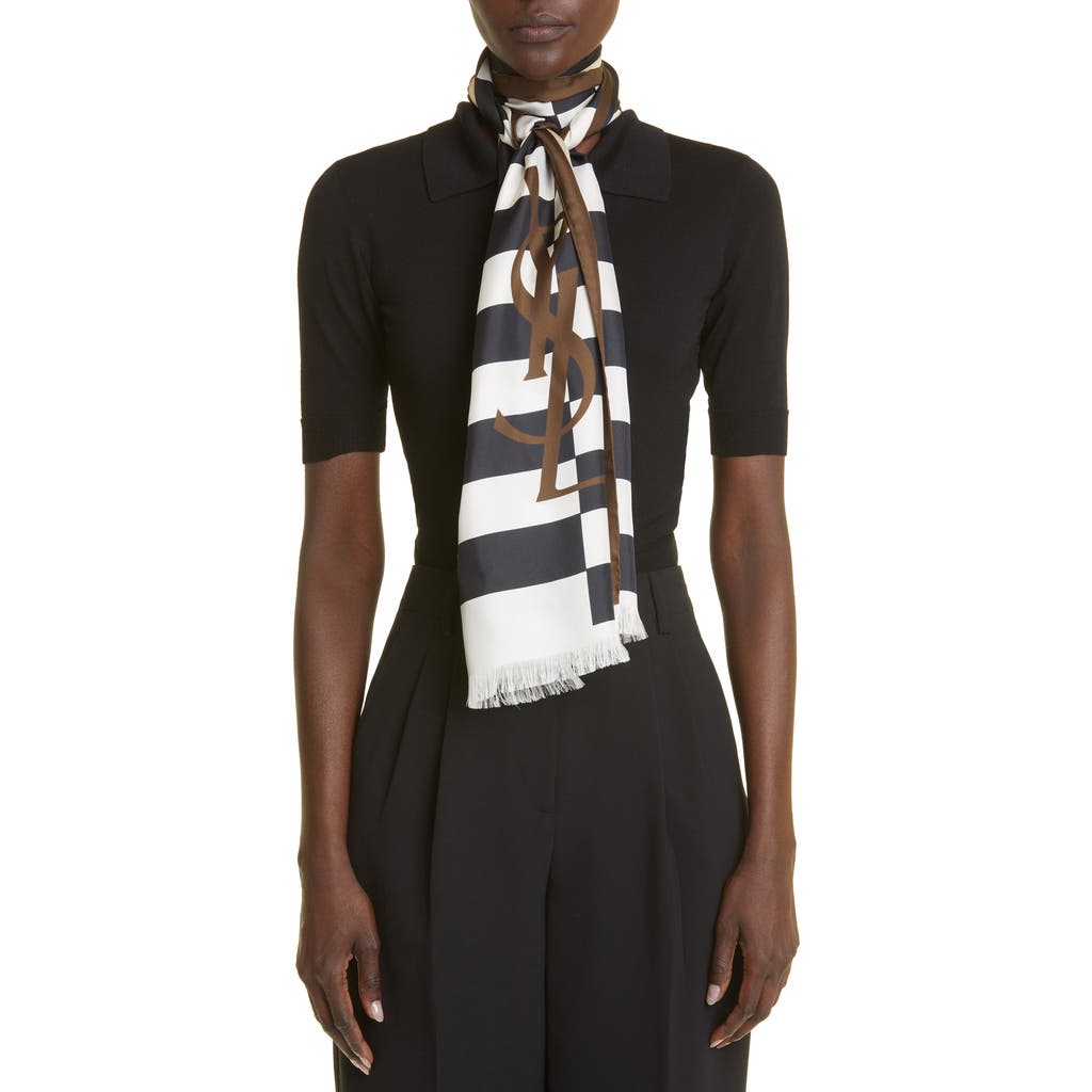 Saint Laurent Saint Laurent Stripe Logo Silk Scarf
