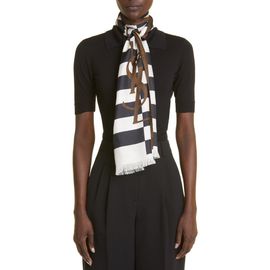 Saint Laurent Saint Laurent Stripe Logo Silk Scarf