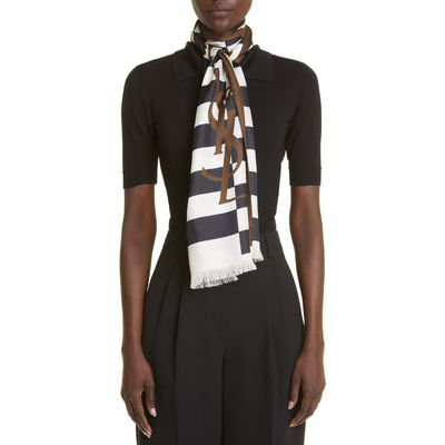 Saint Laurent Saint Laurent Stripe Logo Silk Scarf