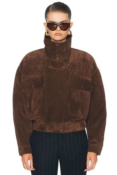 Saint Laurent Saint Laurent Suede Funnel Neck Jacket