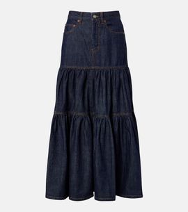 Saint Laurent Saint Laurent Tiered denim maxi skirt