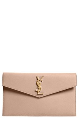 Saint Laurent Saint Laurent Uptown Calfskin Leather Envelope Clutch