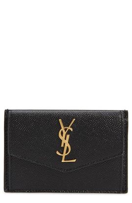 Saint Laurent Saint Laurent Uptown Pebbled Leather Flap Card Case