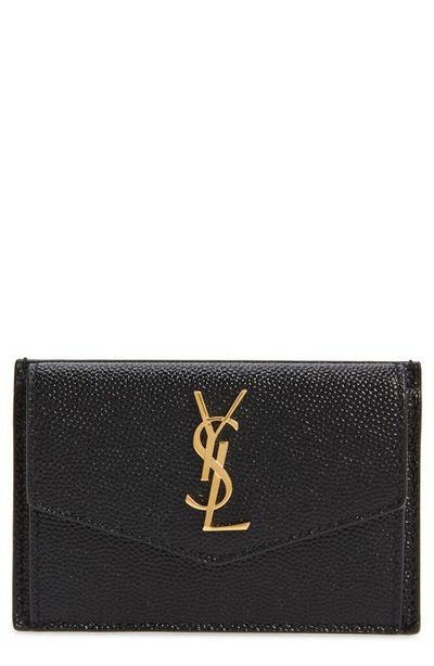 Saint Laurent Saint Laurent Uptown Pebbled Leather Flap Card Case