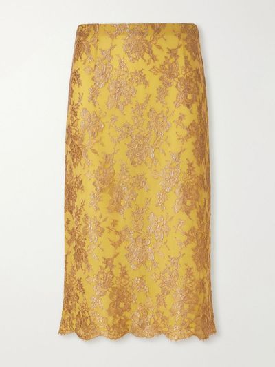 SAINT LAURENT Scalloped metallic lace midi-skirt