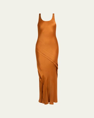 Saint Laurent Sleeveless Draped Silk Tank Dress