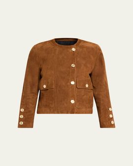 Saint Laurent Suede Collarless Short Jacket