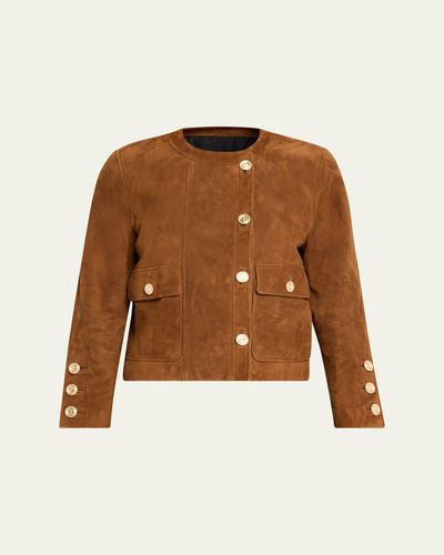 Saint Laurent Suede Collarless Short Jacket