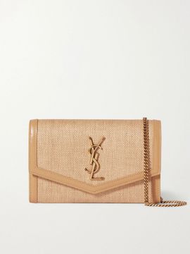 SAINT LAURENT Uptown micro leather-trimmed raffia shoulder bag