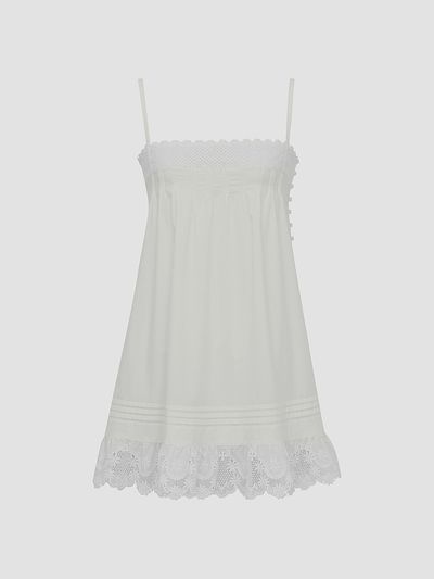 Saint Laurent Women's A-line Dress in Embroidered Cotton Poplin