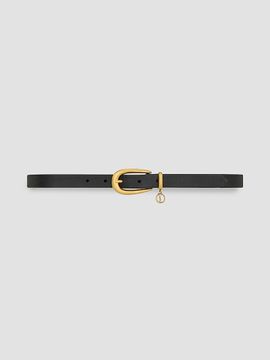 Saint Laurent Women's Cassandre Charm Elongated Buckle Thin Belt in Leather