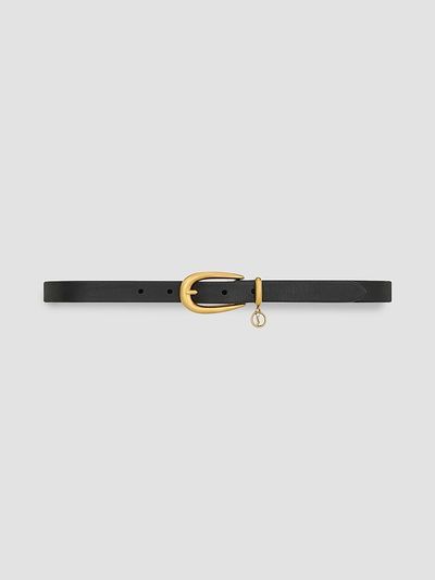 Saint Laurent Women's Cassandre Charm Elongated Buckle Thin Belt in Leather