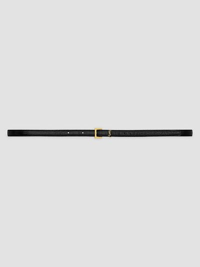 Saint Laurent Women's Cassandre Extra Thin Belt in Crocodile-Embossed Leather