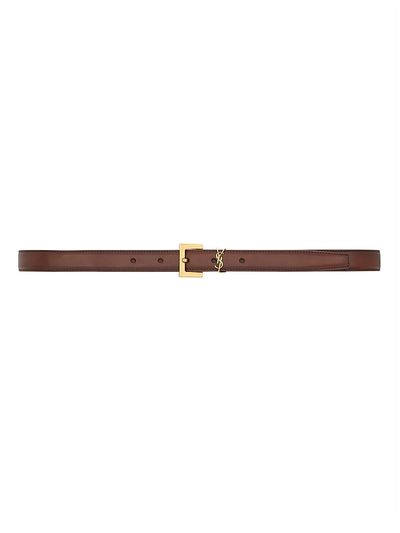 Saint Laurent Women's Cassandre Thin Belt in Aged Leather