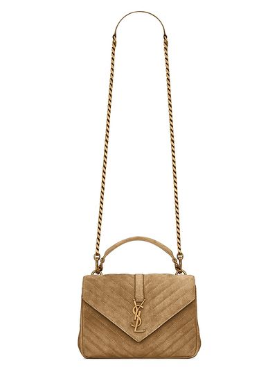 Saint Laurent Women's College Medium Shoulder Bag in Quilted Suede