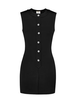 Saint Laurent Women's Crystal Button Mini Dress in Brocade