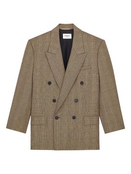 Saint Laurent Women's Double-Breasted Jacket in Prince of Wales Puppytooth Wool