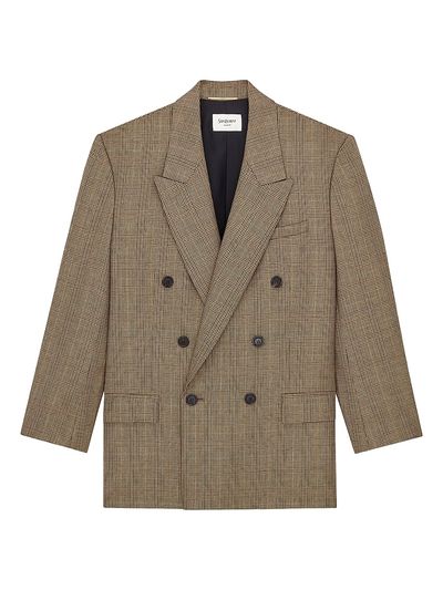 Saint Laurent Women's Double-Breasted Jacket in Prince of Wales Puppytooth Wool