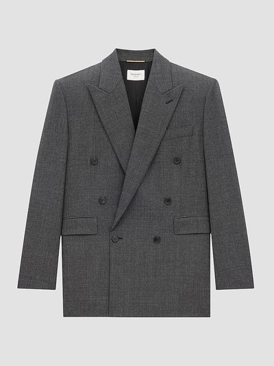 Saint Laurent Women's Double-Breasted Long Jacket in Wool