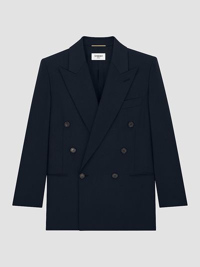 Saint Laurent Women's Double-Breasted Short Jacket in Wool Gabardine