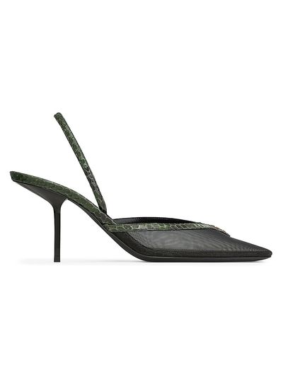 Saint Laurent Women's Folie Slingback Pumps in Mesh and Python