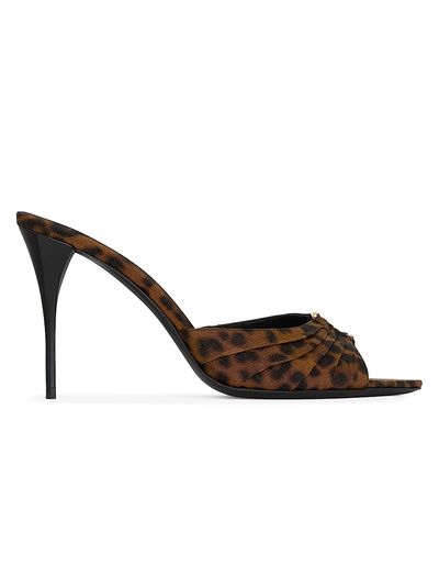 Saint Laurent Women's Mules in Leopard Grosgrain