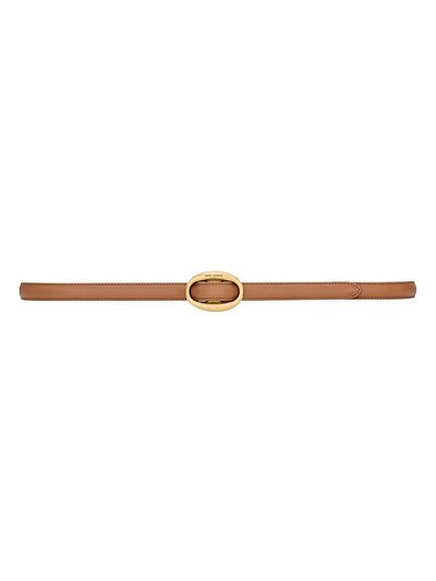 Saint Laurent Women's Oval Buckle Thin Belt in Leather