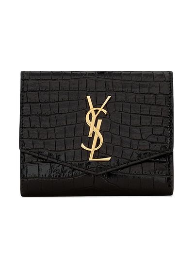 Saint Laurent Women's Uptown Compact Wallet In Crocodile-embossed Shiny Leather